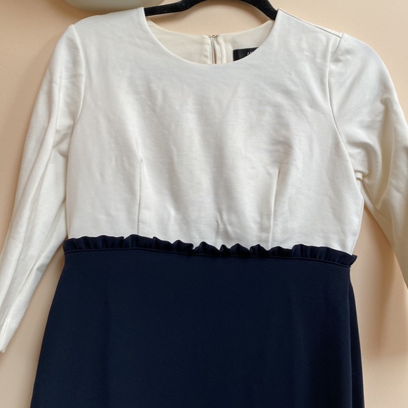 J. Crew Combo Ruffle Dress Cream Navy 4P - Picture 10 of 16